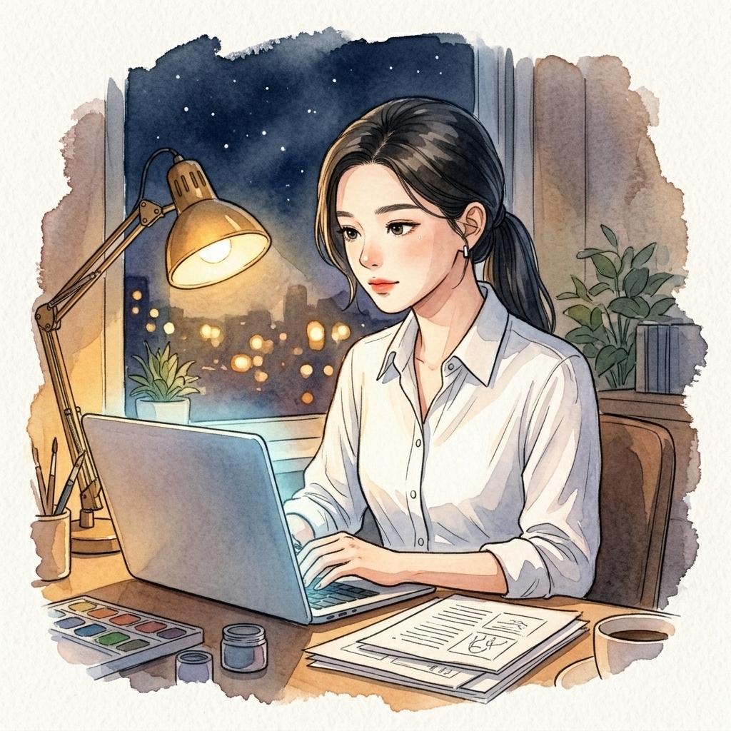 深夜加班写报告的职场小暖