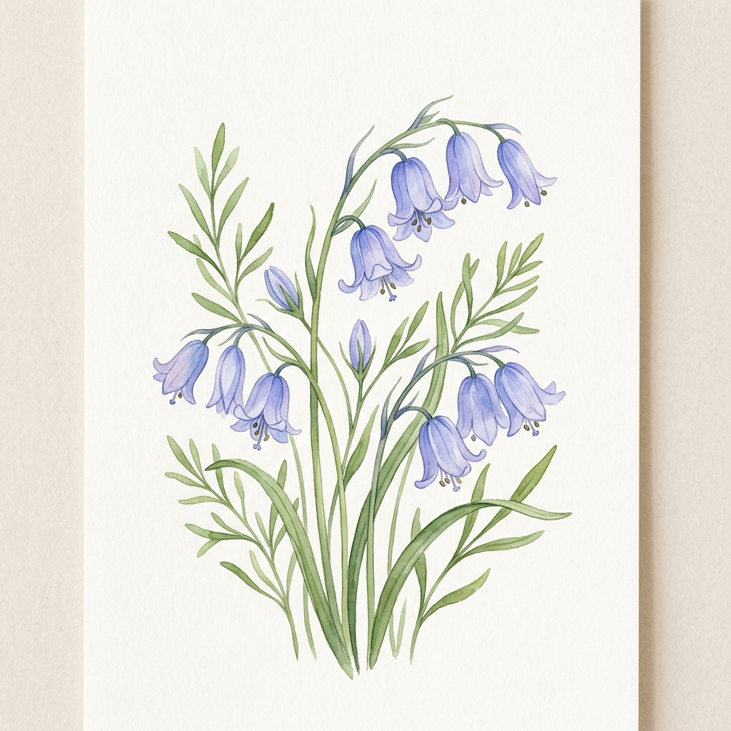 小暖温馨家庭插画 - 蓝铃花