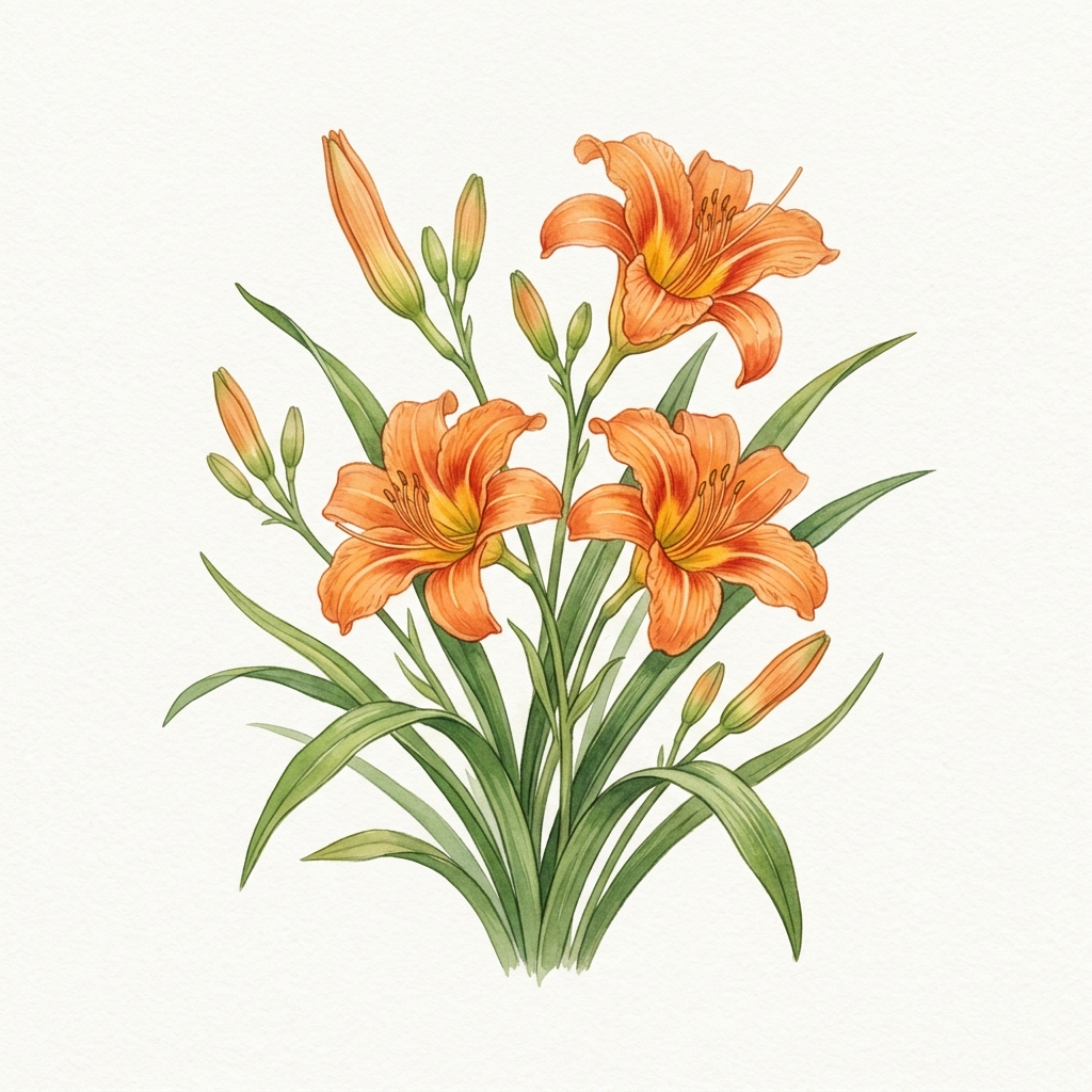 小暖温馨家庭插画 - 橙百合